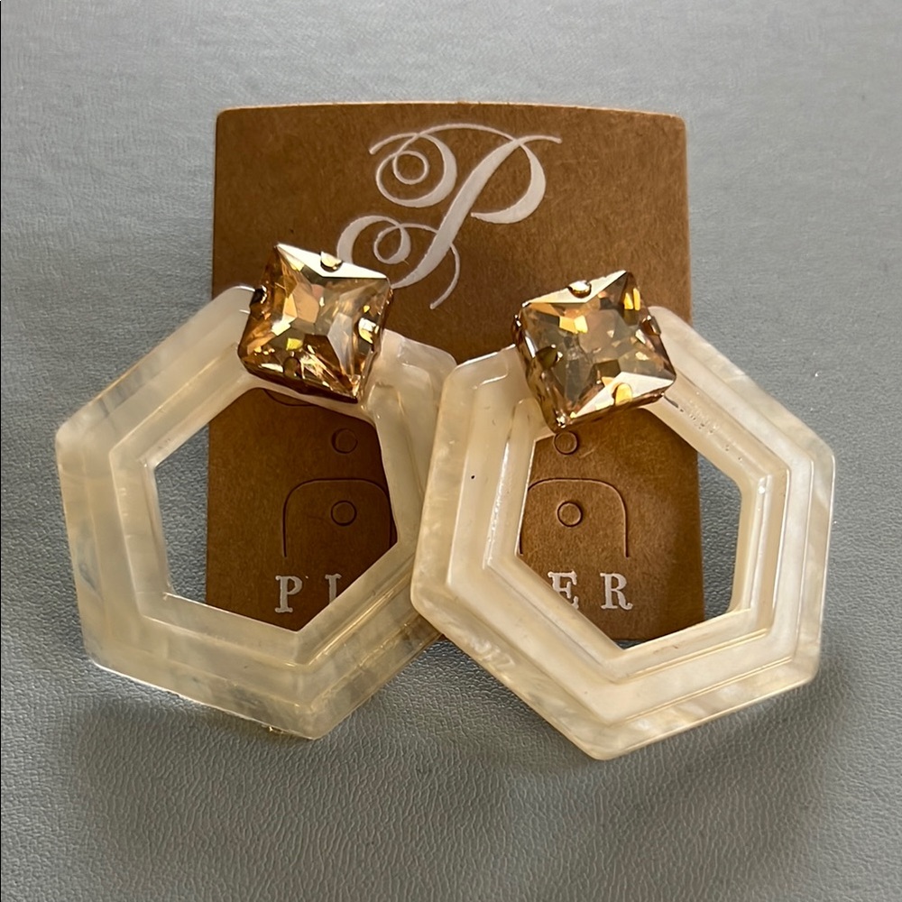 Piper Gold and Cream Geometric Earrings